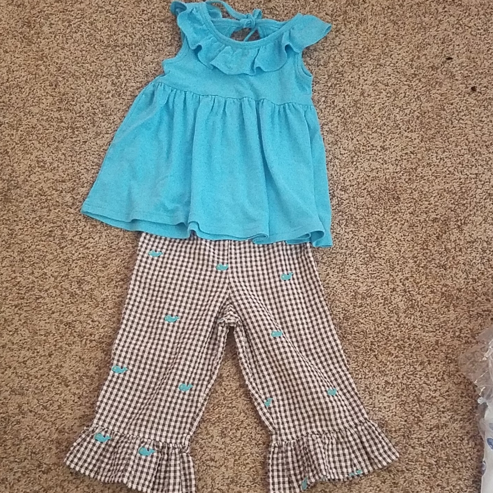 Kelly's kids 4 5 set aqua fish ruffle pant